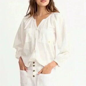 Kerri Rosenthal Women's Size XL White Yellow Heart Elise Pheasant Blouse